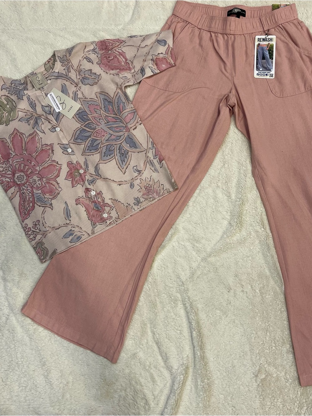 Rewash Pink Wide-Leg Pants & Sioni Sweater Women's
